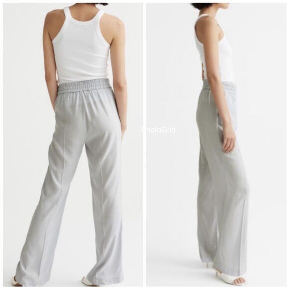 H&M Light Gray Blue Elastic Waist Wide Leg Pants - Picture 2 of 10
